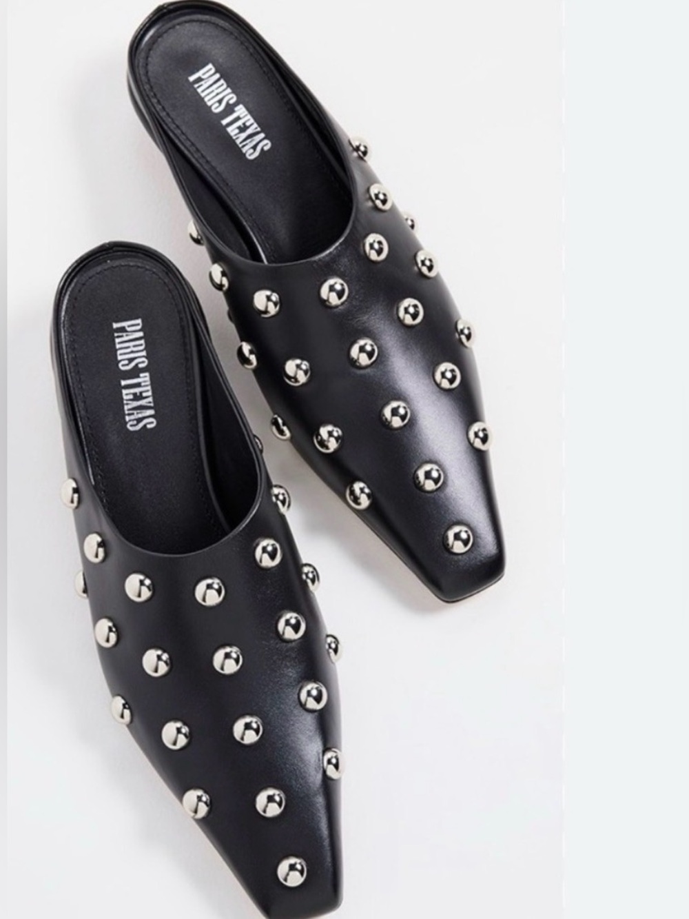 Paris Texas Black Leather Studded Pointed Mule Sz 38.5